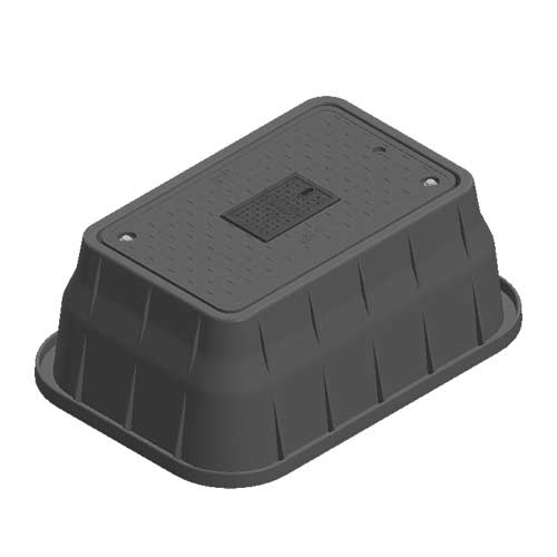 Water Meter Pit Box - 13 in. X 24 in. Rectangular Meter Box and Drop-in Cover, 12 in. Height, Black Box, Black Water Meter Cover with Cast Iron Reader, Includes Bolt - 121BCDMCIFB