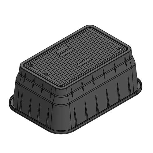 Water Meter Pit Box - 17 in. X 30 in. Rectangular Meter Box and Drop-in Cover, 15 in. Height, Black Box, Black Water Meter Cover, Includes Bolt - 124BCDWB