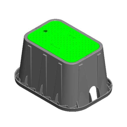 Water Meter Pit Box - 14 in. X 19 in. Rectangular D1200 Meter Box and Drop-in Cover, 12 in. Height, Black Box, Green Sewer Cover - D1200-DISGSWR