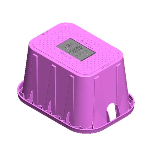 Water Meter Pit Box - 14 in. X 19 in. Rectangular D1200 Meter Box and Drop-in Cover, 12 in. Height, Purple Box, Purple Reclaimed Water Meter Cover with Cast Iron Reader - D1200P-DICIRP