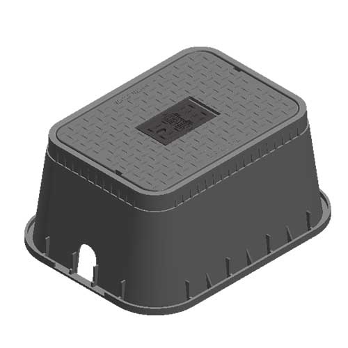 Water Meter Pit Box - 13 in. X 20 in. Rectangular D1500 Meter Box and Drop-in Cover, 12 in. Height, Black Box, Black Water Meter Cover with Cast Iron Reader - D1500-DICIR