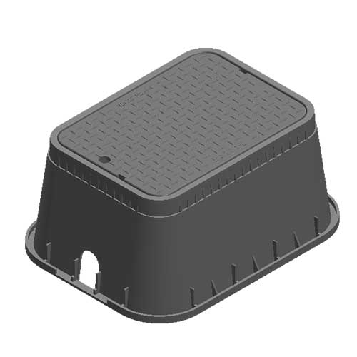 Water Meter Pit Box - 13 in. X 20 in. Rectangular D1500 Meter Box and Drop-in Cover, 12 in. Height, Black Box, Black Water Meter Cover - D1500-DISB