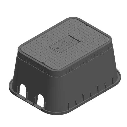 Water Meter Pit Box - 13 in. X 20 in. Rectangular D1500 Meter Box with Dual Pipe Slot and Drop-in Cover, 12 in. Height, Black Box, Black Water Meter Cover with Plastic Reader - D1500-DUDIRB