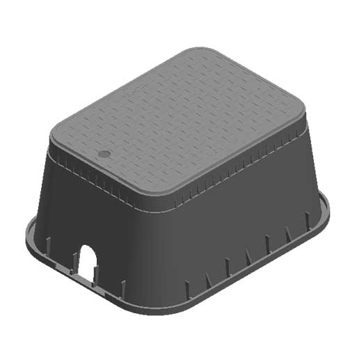 Water Meter Pit Box - 13 in. X 20 in. Rectangular D1500 Meter Box and Cover, 12 in. Height, Black Box, Black Water Meter Cover - D1500-OLSB