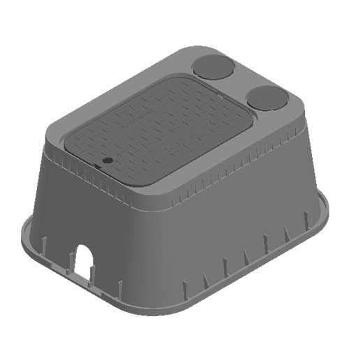 Water Meter Pit Box - 13 in. X 20 in. Rectangular Meter Box with Dual Pipe Slots and AMR Cover, 12 in. Height, Black Box, Black Water Meter Cover - D15AMR2-DUOLSB