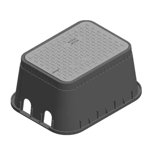 Water Meter Pit Box - 13 in. X 20 in. Rectangular Meter Box with Dual Pipe Slots and Locking Drop-in AMR Bottom Mount Cover, 12 in. Height, Black Box, Black Water Meter Cover - D15DU-BAMR