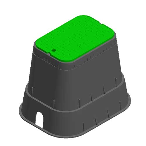 Water Meter Pit Box - 14 in. X 19 in. Rectangular D1800 Meter Box and Cover, 18 in. Height, Black Box, Green Irrigation Control Valve Cover - D1800-OLSG
