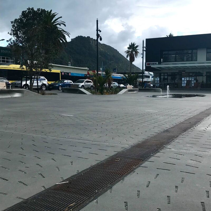 ACO K200 trench drain across an urban plaza
