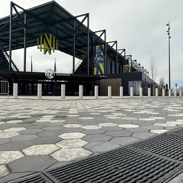 ACO K300 heavy duty trench drain in a stadium plaza
