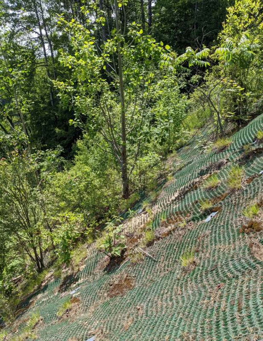 Pyramat erosion control mat on a steep slope
