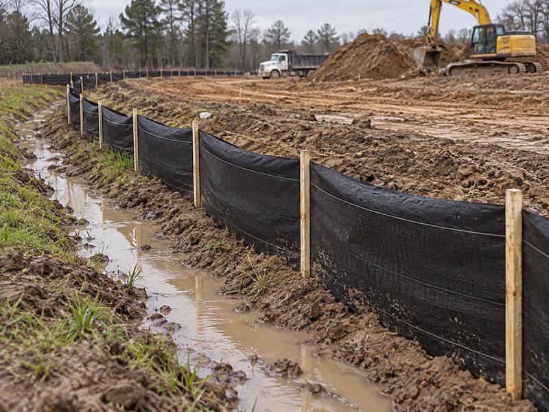 Silt Fence along side drainage ditch