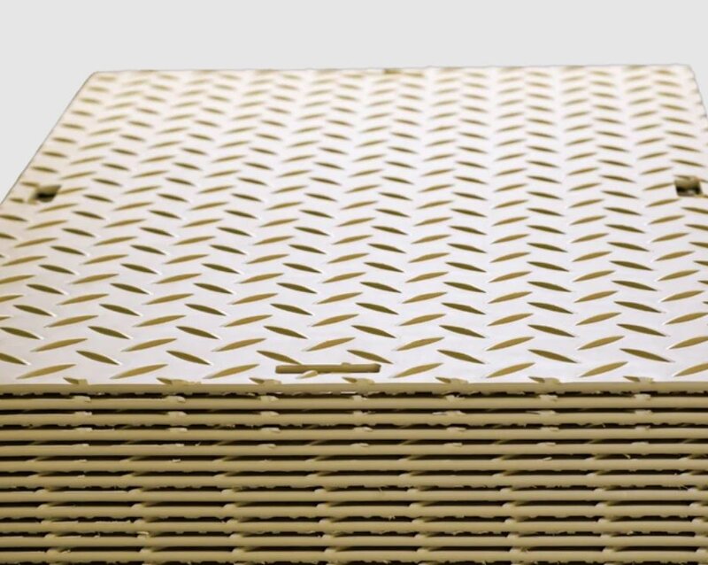 Stack of Blue Gator ground protection mats

