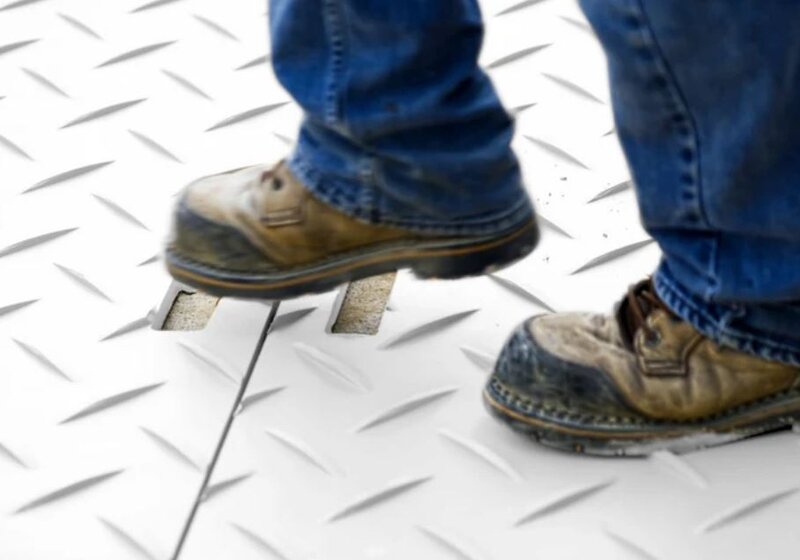 Walking on a Blue Gator HDPE ground protection mat
