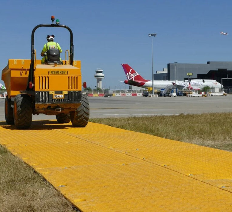 XtremeMat ground protection mats used at an airport
