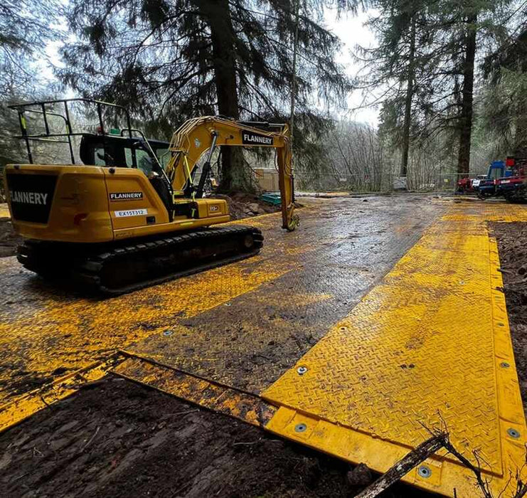 XtremeMat ground protection mats at a work site

